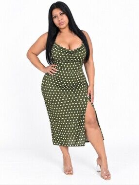 Superdown Olive Polka Dot Midi Dress